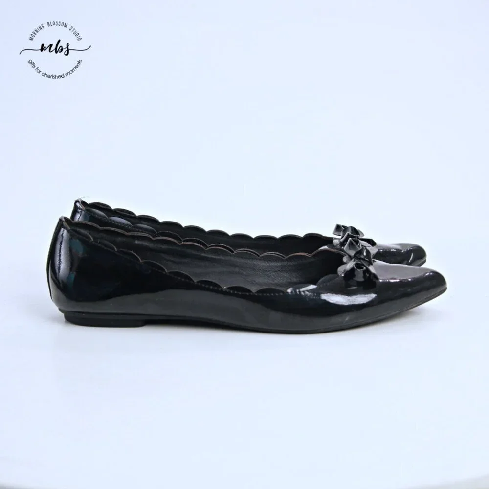 Kate Spade Eleni Flex Scalloped Ballerina Flats Black Women 8.5‎